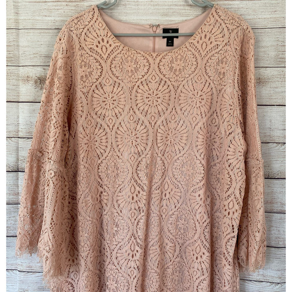 Worthington Womens Lace Peachy Pink Shift Dress Size 2X Plus Spring Easter - Picture 2 of 10